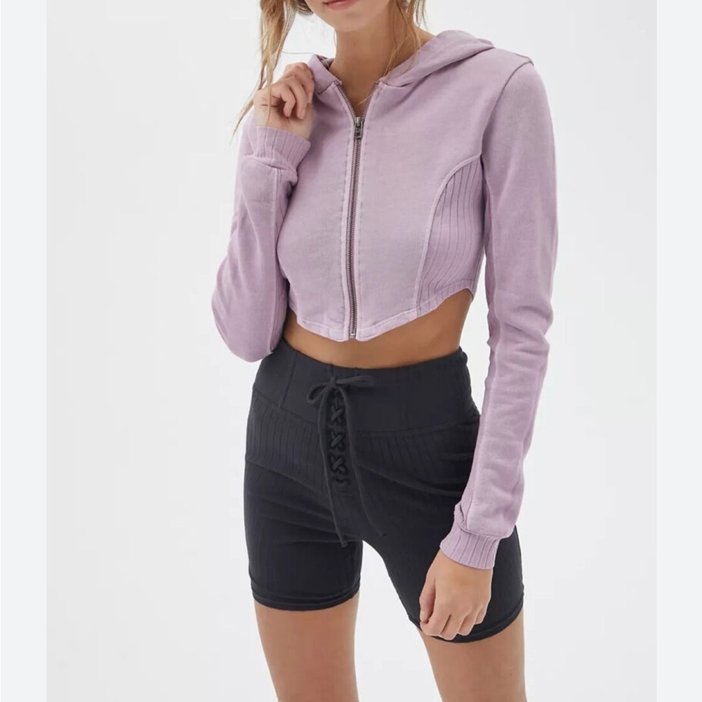 Urban‎ Outfitters Out From Under Audrey Cropped Zip Up Hoodie XS Y2K Lavender - Picture 8 of 8